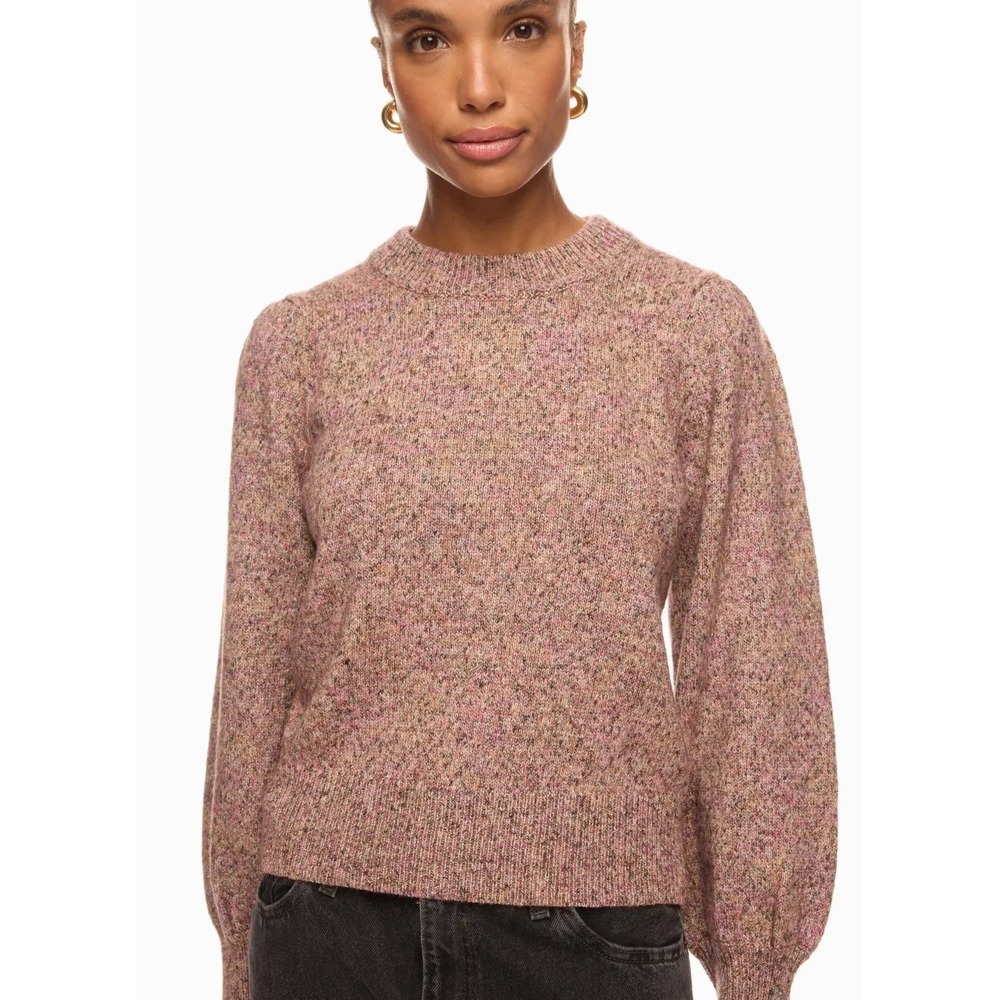 Marine Layer Alma Puff Sleeve Sweater‎ Pullover Large Pink Speckled Cottage